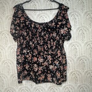 Maurices Women's Plus Sized 3x Floral Smocked Off the Shoulder‎ Blouse Black